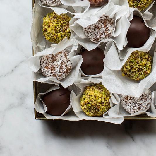 1701 Dark Chocolate Almond Butter Brittle Date Truffles