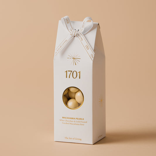 White Chocolate & Gold Dusted Macadamia Pearls (200g)